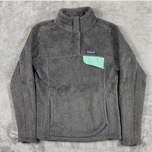Patagonia Gray Fleece Sweater with Mint Accent